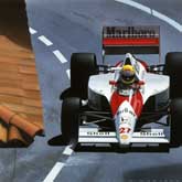 Artwork showing Ayrton Senna dominating the Monaco Grand Prix in 1990 where he was imperious.